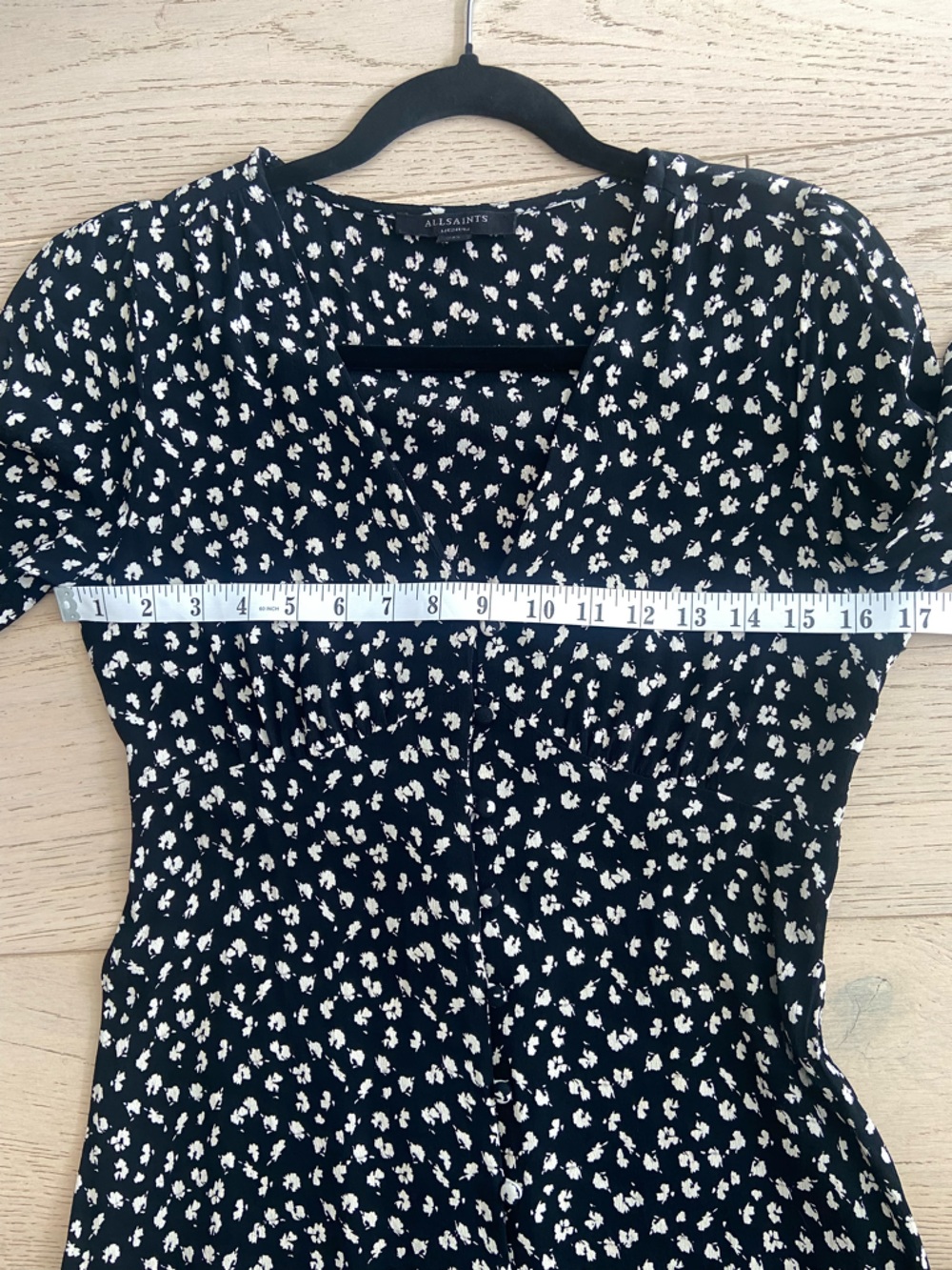 ALLSAINTS Kota Scatter Print Mini Dress Medium Black Cream Viscose Summer EUC - Picture 5 of 7